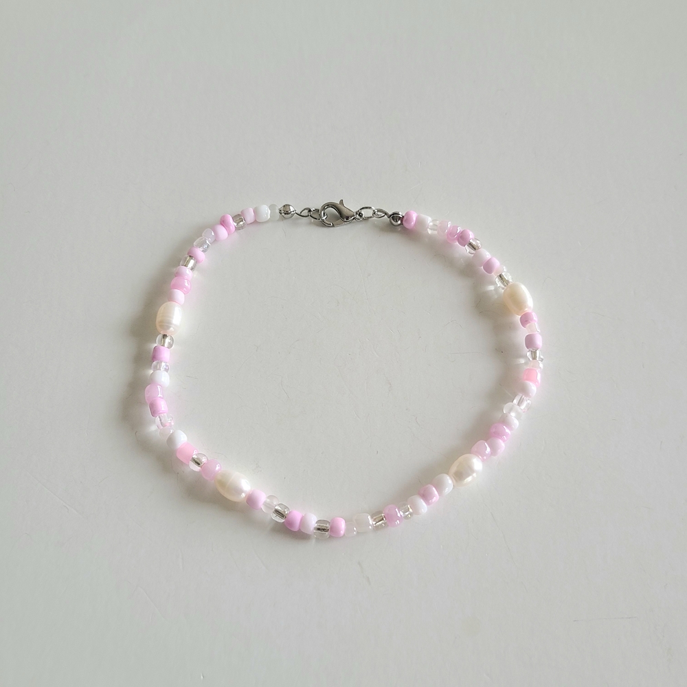 Pink and White Beaded Ankle Bracelet - Picture 8 of 8